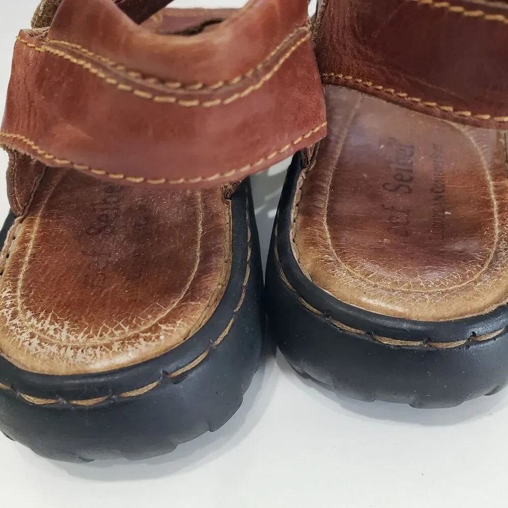 Josef Seibel Brown Leather Sandals, Size 10